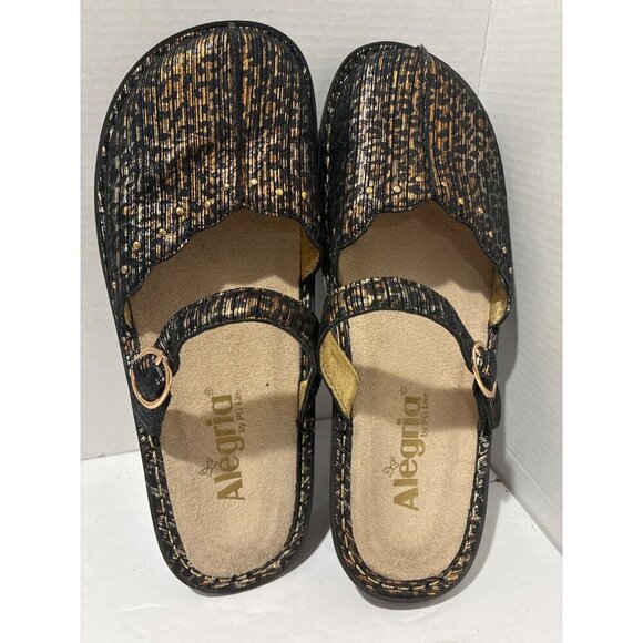 Alegria Womens Leather Mary Jane slip on Tuscany Leopard Gold Stripe Shoes sz 37 - Picture 6 of 7